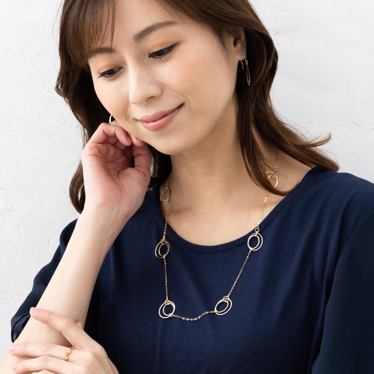 約60cm ラウンド ステーション ネックレス K18 YG 地金 チェーン 18金 イエローゴール ド あずきチェーン ロング チェーン ネックレスの画像