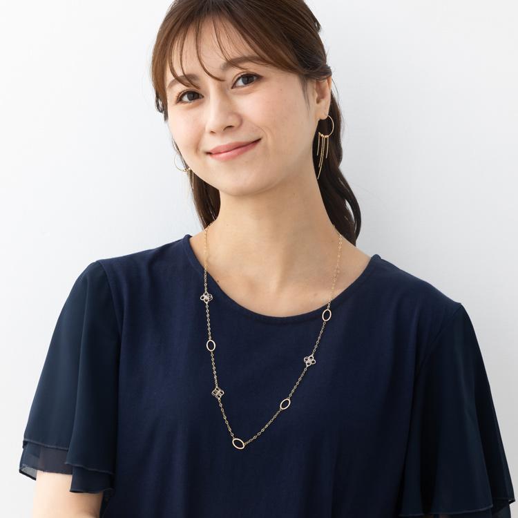 約70cm 3D フラワー あずきチェーン ネックレス ロング K18 YG WG