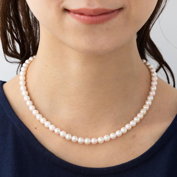 約40cm 6mm珠 ホワイトカラー あこや 真珠 ネックレス 5cmアジャスター付き ホワイト系 ネックレス アコヤ 真珠 最大約45cmの画像