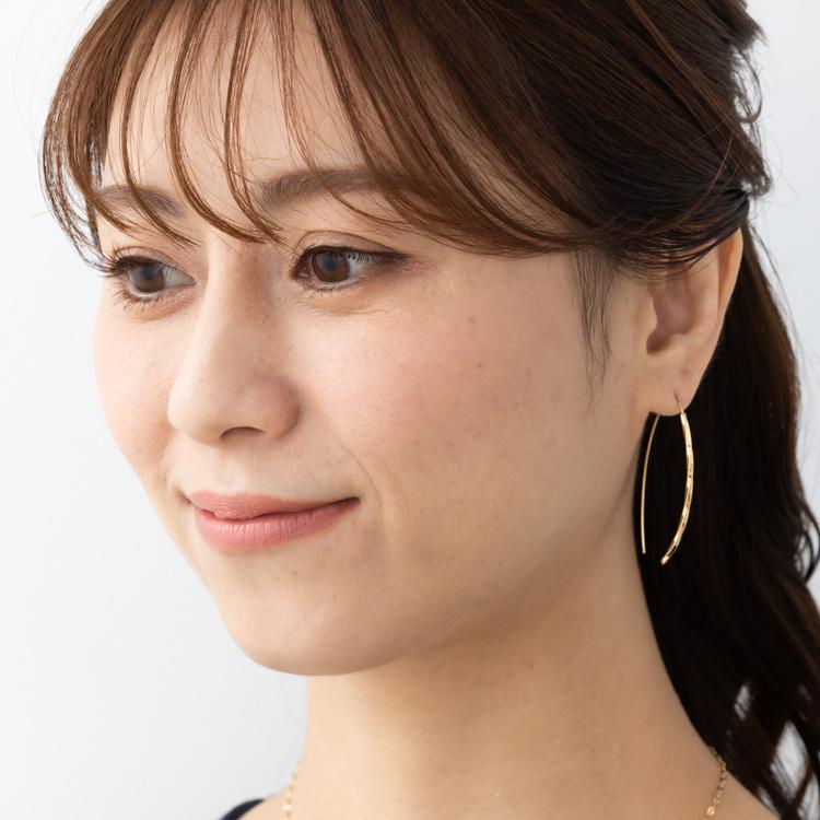 K18 YG ツイスト ロング フック ピアス 地金 イエローゴールド ねじり 