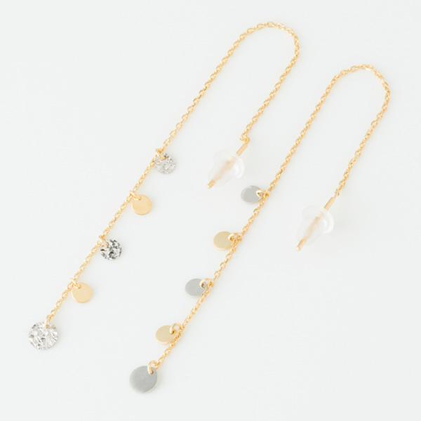 シャンデリアチェーンピアス K18/WG  ：約0.8g（左右合計） 18金 アメリカン ロングチェーン ピアスの画像
