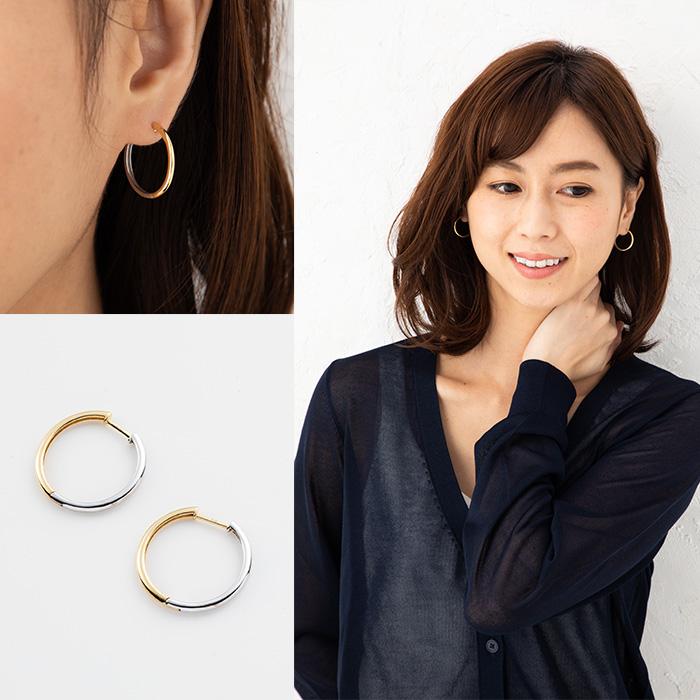 シンプルリングピアス フープピアス ゴールドピアス K18/WG K18PG/WG 
