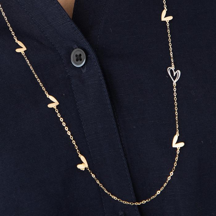 ネックレス ハートモチーフ ステーションネックレス 70cm ロングネックレス K18 YG WG ゴールド ホワイトゴールド K18 18金 k18ネックレス レディースの画像