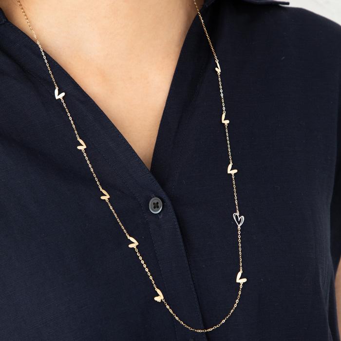 ネックレス ハートモチーフ ステーションネックレス 70cm ロングネックレス K18 YG WG ゴールド ホワイトゴールド K18 18金 k18ネックレス レディースの画像