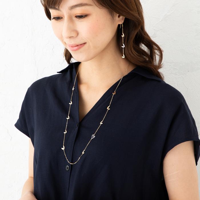 ネックレス ハートモチーフ ステーションネックレス 70cm ロングネックレス K18 YG WG ゴールド ホワイトゴールド K18 18金 k18ネックレス レディースの画像