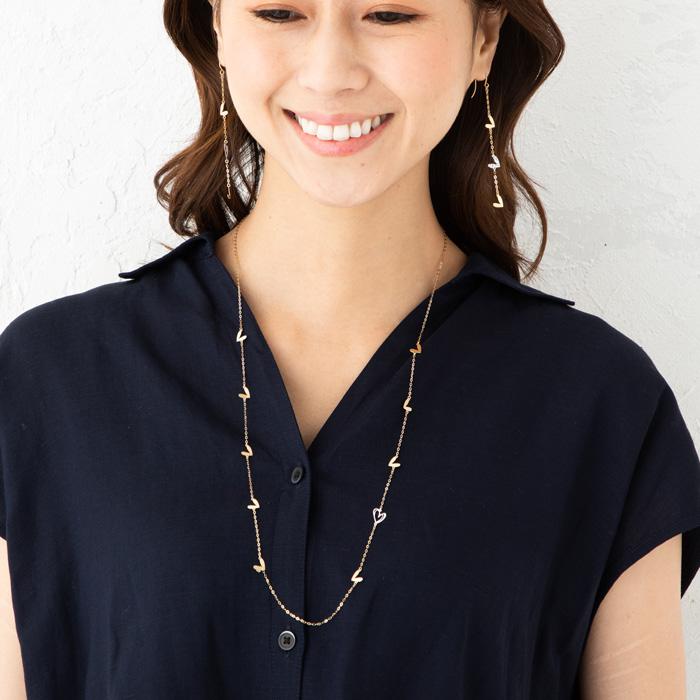 ネックレス ハートモチーフ ステーションネックレス 70cm ロングネックレス K18 YG WG ゴールド ホワイトゴールド K18 18金 k18ネックレス レディースの画像