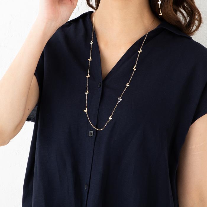 ネックレス ハートモチーフ ステーションネックレス 70cm ロングネックレス K18 YG WG ゴールド ホワイトゴールド K18 18金 k18ネックレス レディースの画像