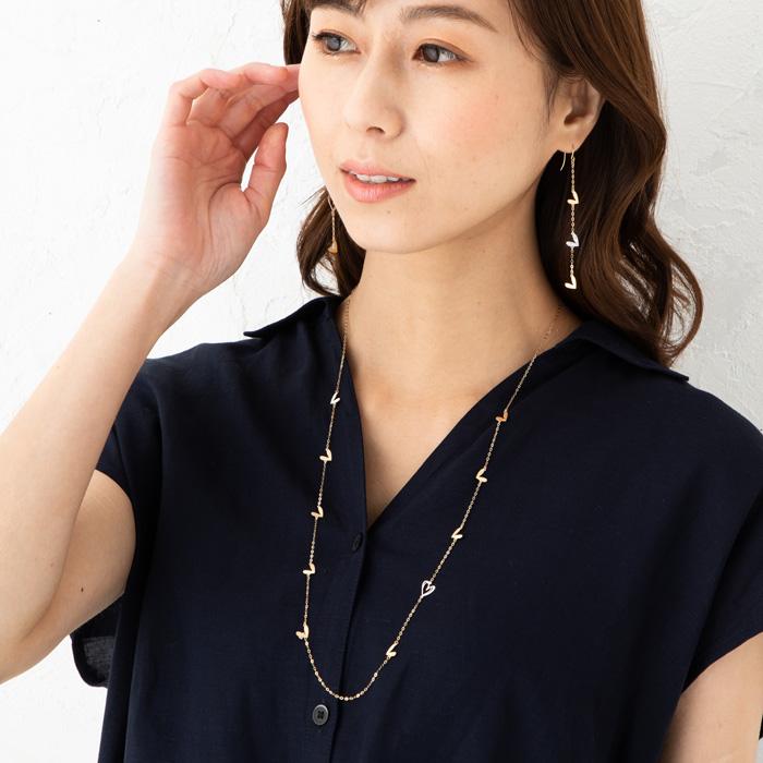 ネックレス ハートモチーフ ステーションネックレス 70cm ロングネックレス K18 YG WG ゴールド ホワイトゴールド K18 18金 k18ネックレス レディースの画像