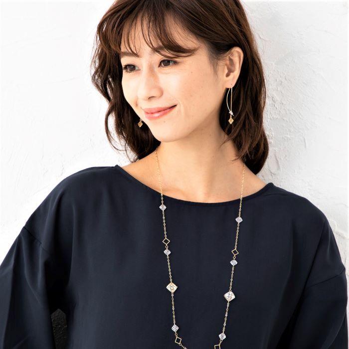 K18YG/WG 四角 ロングネックレス 長さ約80cm K18ネックレス 18金 ネックレス レディース ゴールド ホワイトゴールド 重さ約3.3g k18ネックレスの画像