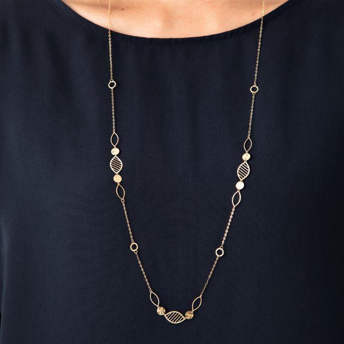 リーフデザインロングネックレス 約80cm 約3.0g K18ネックレス 18金 ネックレス レディース K18ネックレス イエローゴールドネックレス