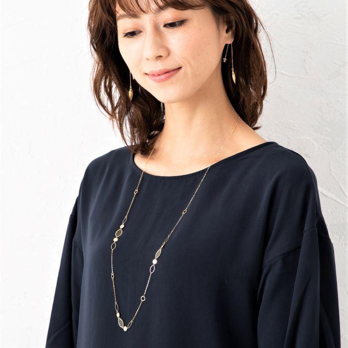 リーフデザインロングネックレス 約80cm 約3.0g K18ネックレス 18金 ネックレス レディース K18ネックレス イエローゴールドネックレスの画像
