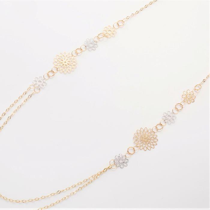透かしフラワーデザインロングネックレス 約80cm 約3.9g K18ネックレス 18金 ネックレス レディース ゴールド ホワイトゴールド K18ネックレス K18/WGの画像