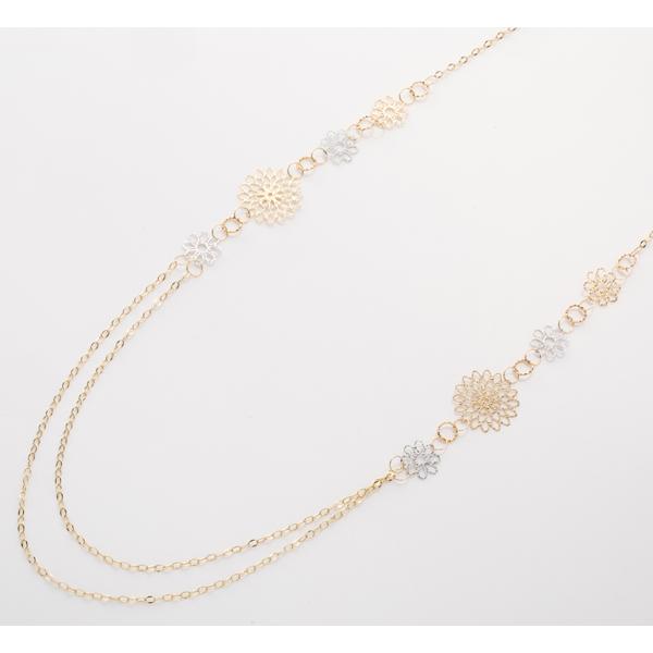 透かしフラワーデザインロングネックレス 約80cm 約4.2g K18ネックレス 18金 ネックレス レディース ゴールド ホワイトゴールド  K18ネックレス K18/WGの画像
