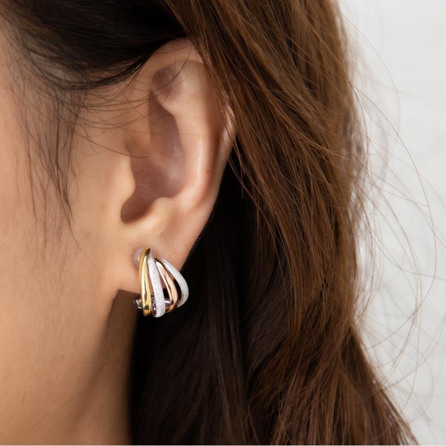 K18YG/K18PG/K14WG スリーカラー キャトルフープピアス 重さ約2g 18金