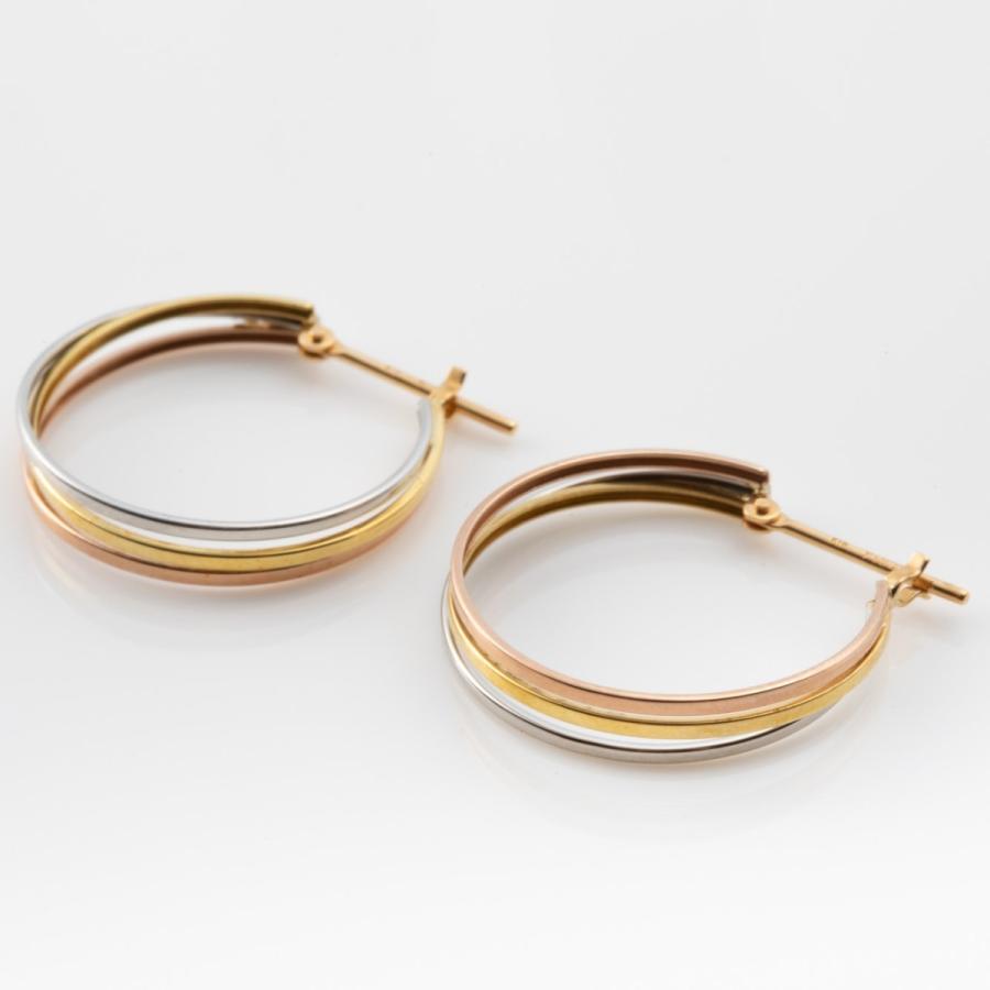 K18YG/K18PG/Pt900 スリーカラー トリニティフープピアス 重さ 約1.9g  