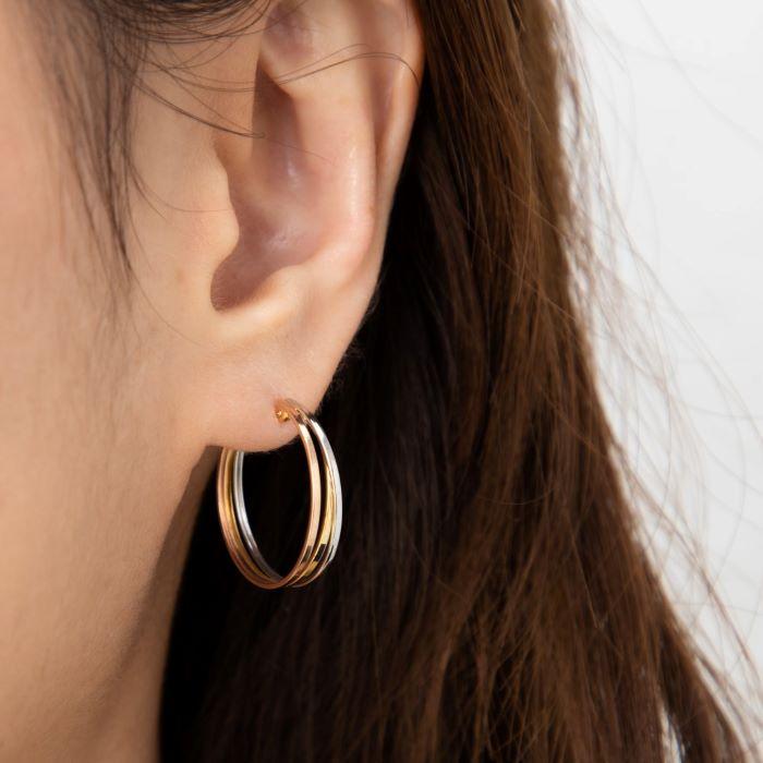 スリーカラー トリニティフープピアス 約1.9g（左右合計） 18金 K18