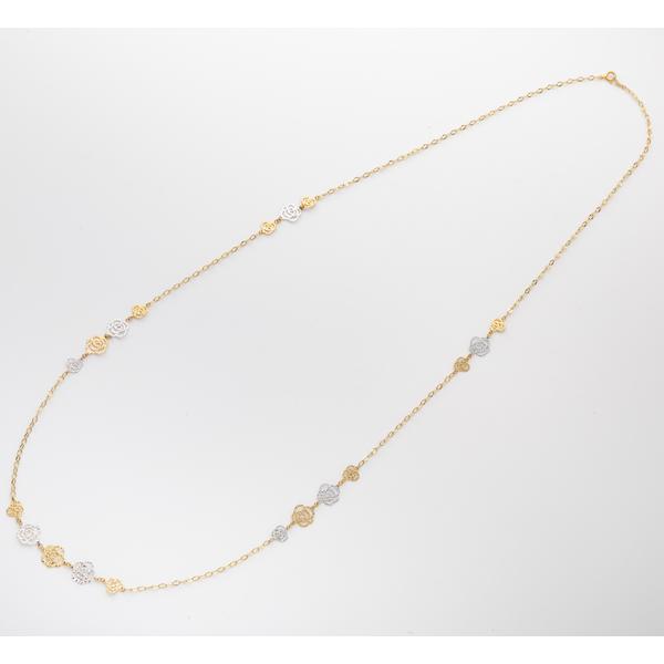 透かしローズデザインロングネックレス 約80cm  約3.2g  K18ネックレス 18金 ネックレス レディース ゴールド ホワイトゴールド K18ネックレス K18/WGの画像
