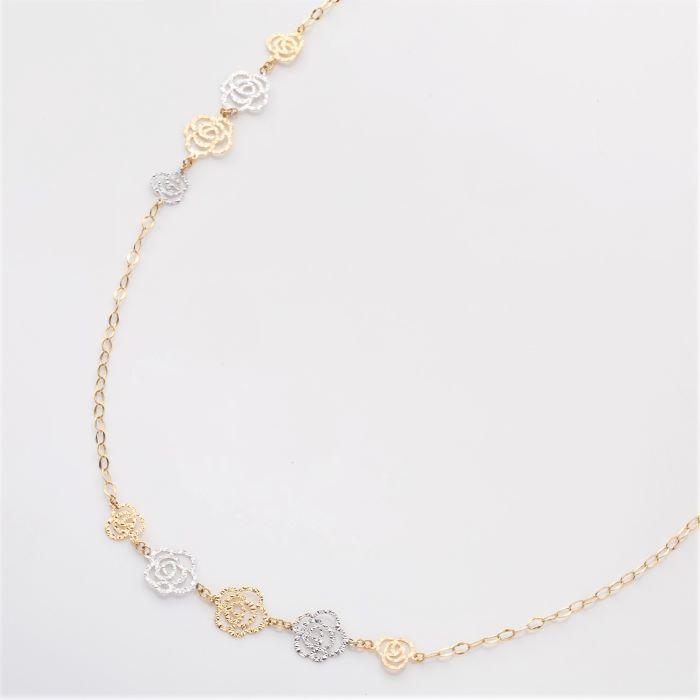 透かしローズデザインロングネックレス 約80cm  約3.2g  K18ネックレス 18金 ネックレス レディース ゴールド ホワイトゴールド K18ネックレス K18/WGの画像