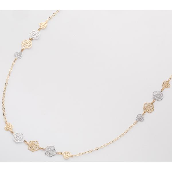 透かしローズデザインロングネックレス 約80cm  約3.2g  K18ネックレス 18金 ネックレス レディース ゴールド ホワイトゴールド K18ネックレス K18/WGの画像