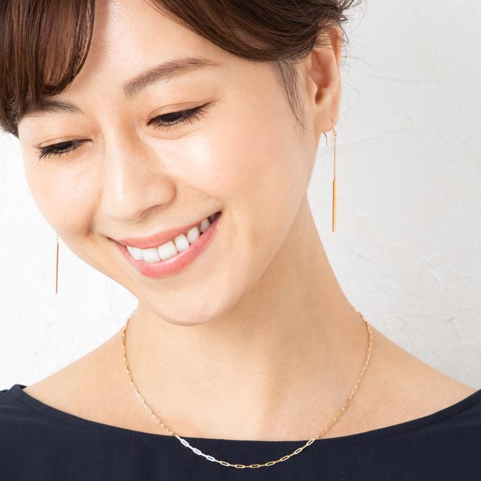 バー デザイン 揺れる ロング ピアス イヤリング K18 YG 18金 イエロー