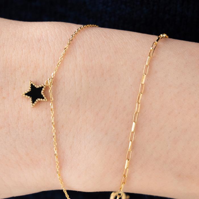 オニキス 星モチーフ ブレスレット スター ブラック 2連 あずき 