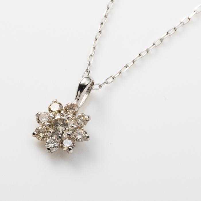 約45cm】PT ダイヤモンド ネックレス フラワーモチーフ ダイヤ あずき  