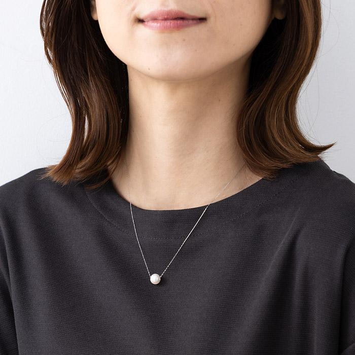 8.5mm ナチュラル アコヤ真珠 Pt900 ペンダント ネックレス スルーペンダント 8.5mm珠 あこや養殖真珠 ナチュラル系 ラウンド珠 プラチナ900 アズキチェーン 45