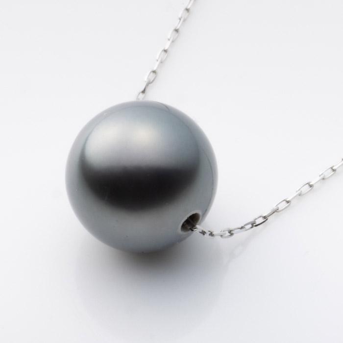 黒蝶真珠 Pt900 ペンダント ネックレス スルーペンダント 9mm珠 黒蝶 養殖真珠 ブラック系 ラウンド珠 プラチナ900アズキチェーン 45cm フリーアジャスター ブラ