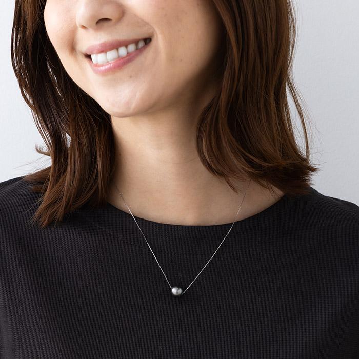 黒蝶真珠 Pt900 ペンダント ネックレス スルーペンダント 9mm珠 黒蝶 養殖真珠 ブラック系 ラウンド珠 プラチナ900アズキチェーン 45cm フリーアジャスター ブラ