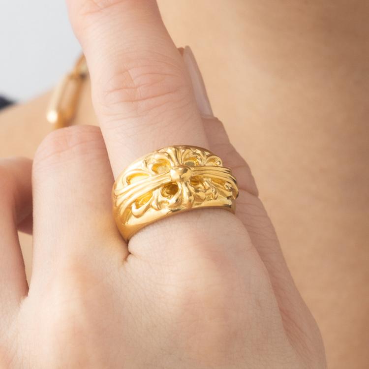 24金 K24 純金 リング 指輪 ゴールド 豪華 クロス ボリューム デザイン