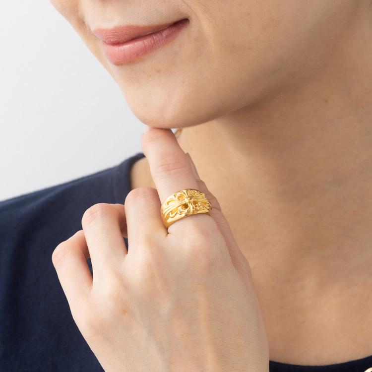 24金 K24 純金 リング 指輪 ゴールド 豪華 クロス ボリューム デザイン