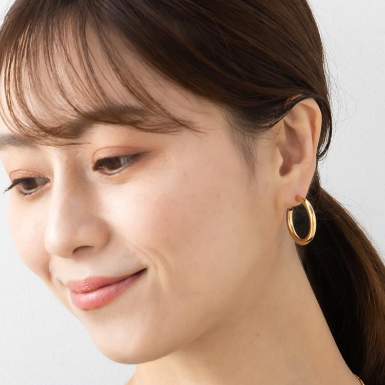 K18 YG フープピアス 直径約25mm 18金 イエローゴールド シンプル