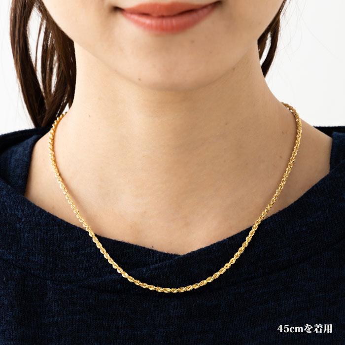 中空ロープ ロープネックレス ロープチェーン 幅約2.5mm K18 YG 18金 レディース メンズ ゴールド K18 イエローゴールド k18ネックレス 050の画像