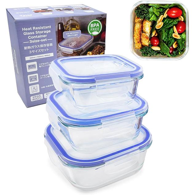 耐熱ガラス容器 大 中 小 3点セット 密閉 オーブン 電子レンジ 冷凍