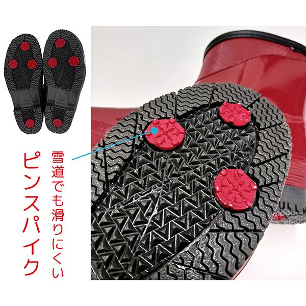 防寒長靴 レディース スノーブーツ ピン スパイク付 ショート レイン