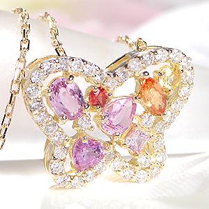 K18YG バタフライモチーフ カラーサファイアネックレス ゴールド イエローゴールド k18 18k カラーサファイヤ サファイア ペンダント サファイアペンダント 蝶の画像