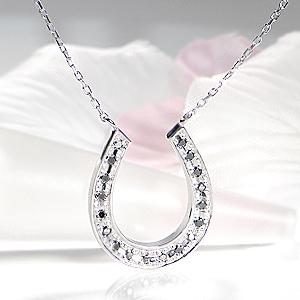 K18WG  馬蹄モチーフ ブラックダイヤモンド ネックレス【0.2ct】ゴールド ホワイトゴールド k18 18k ダイヤモンド ネックレス ダイヤ  ホースシュー 馬蹄の画像