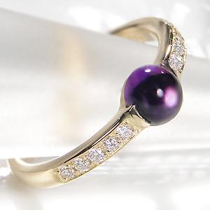 K18YG アメジスト& ダイヤモンド リング 紫水晶 人気 １８金 イエローゴールド アメジスト 指輪 アンティーク  ring 一粒 パワーストーン 可愛いの画像