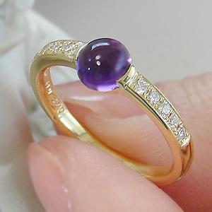 K18YG アメジスト& ダイヤモンド リング 紫水晶 人気 １８金 イエローゴールド アメジスト 指輪 アンティーク  ring 一粒 パワーストーン 可愛いの画像