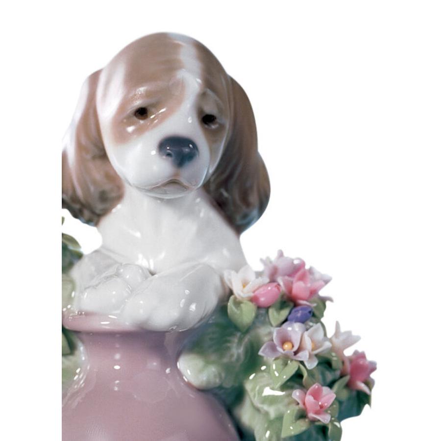 お花が大好き LLADRO リヤドロ 仔犬 キャバリア フィギュリン 置物