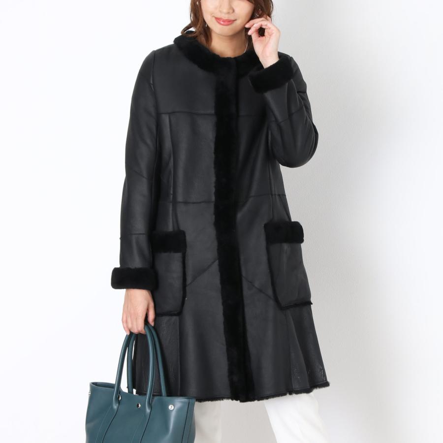 ムートンコート レディース 冬 ノーカラー ベージュ グレー ブラック M Ll ギフト No r Sankyo Shokai 三京商会 通販 Paypayモール