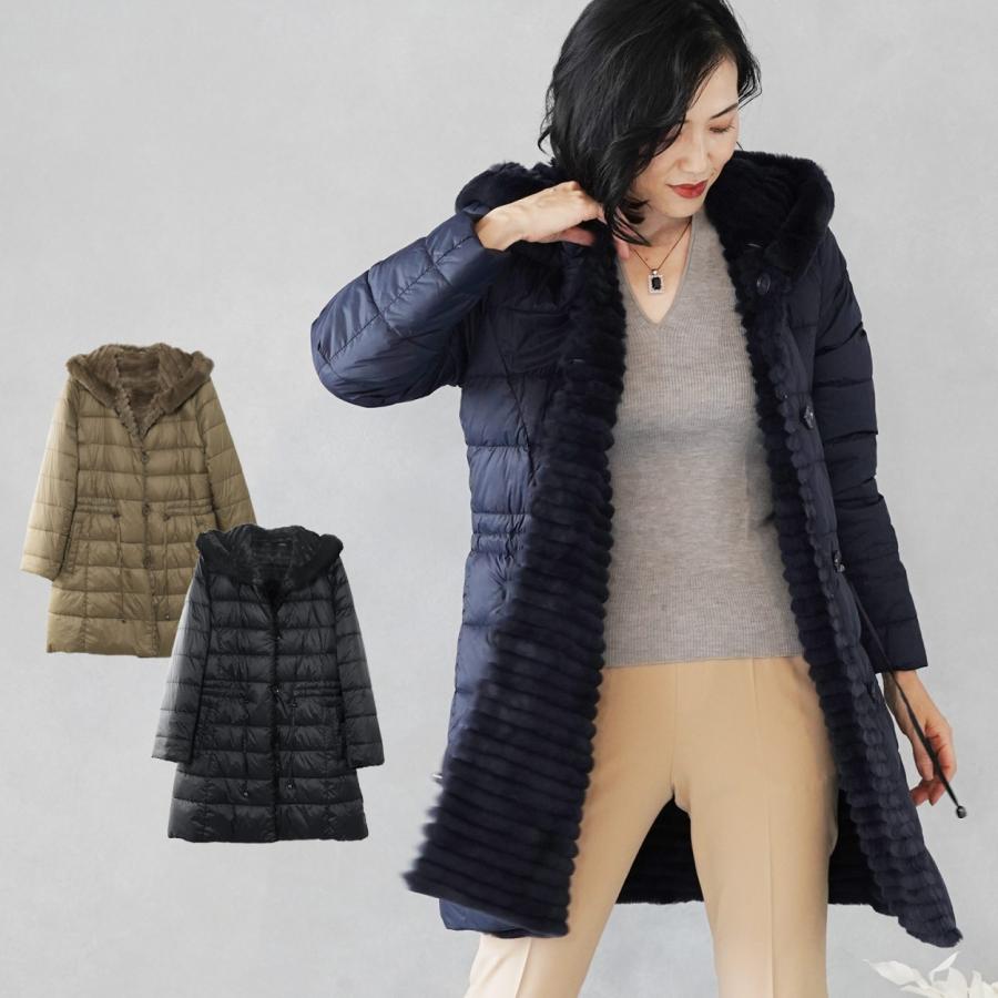 ダウンコート レディース リバーシブル コート フード付き ファー付き ダウン80 レッキスファー ギフト r Sankyo Shokai 三京商会 通販 Paypayモール