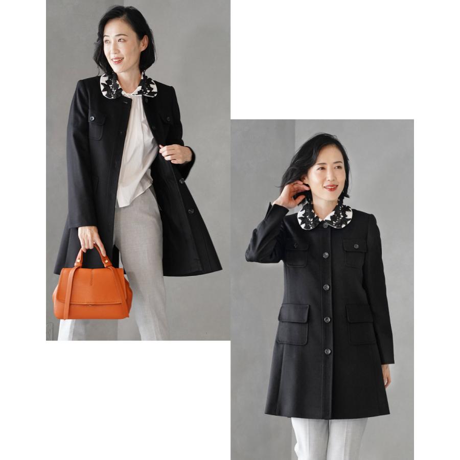 やかさを Filomo ブラック 7号 9号 11号 13号 15号 17号 大きいサイズ 40代 50代 r Sankyo Shokai 三京商会 通販 Paypayモール カシミヤ 100 ノーカラー コート 着丈85cm Aライン レディース 秋 冬 サイズと