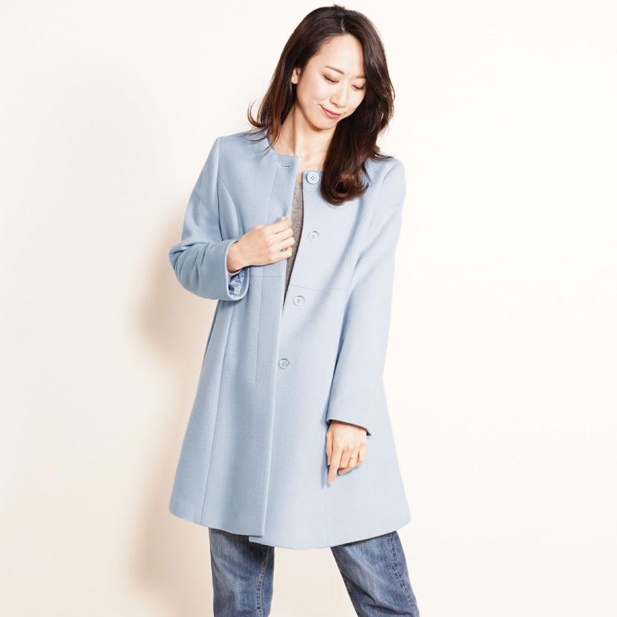 ノーカラーコート 春 レディース ロング ウール カシミヤブレンド 9号 11号 13号 ピンク ライトブルー ギフト r Sankyo Shokai 三京商会 通販 Paypayモール