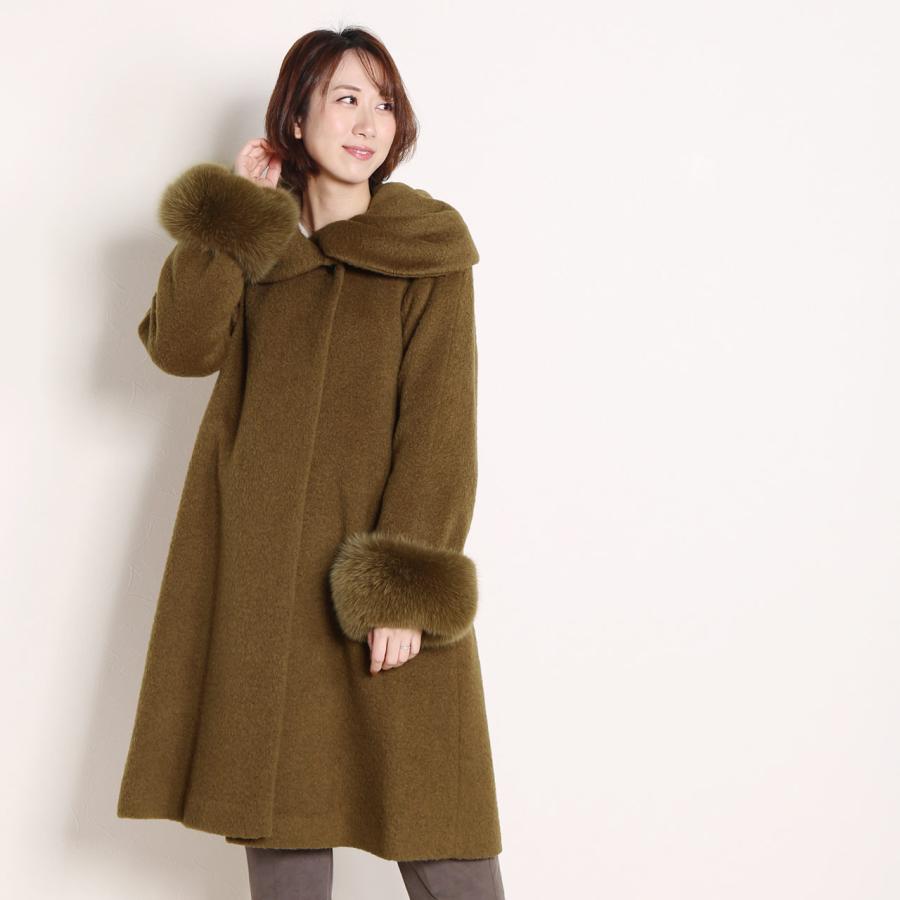 コート レディース アウター ロング 日本製 カシゴラ カシミヤ アンゴラヤギ フォックス ファー 丸襟 女性 r 新発売の