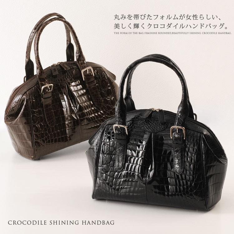 クロコダイルバッグ crocodile クロコダイル バッグ ハンドバッグ シャイニング加工 / レディース 保証書 付き 『ギフト