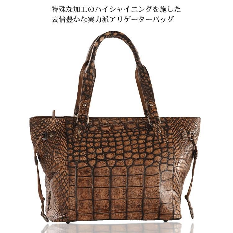 ［SALE］アリゲーター トートバッグ ハイシャイニング 目地染め 保証書 付き【爆買!!】の画像