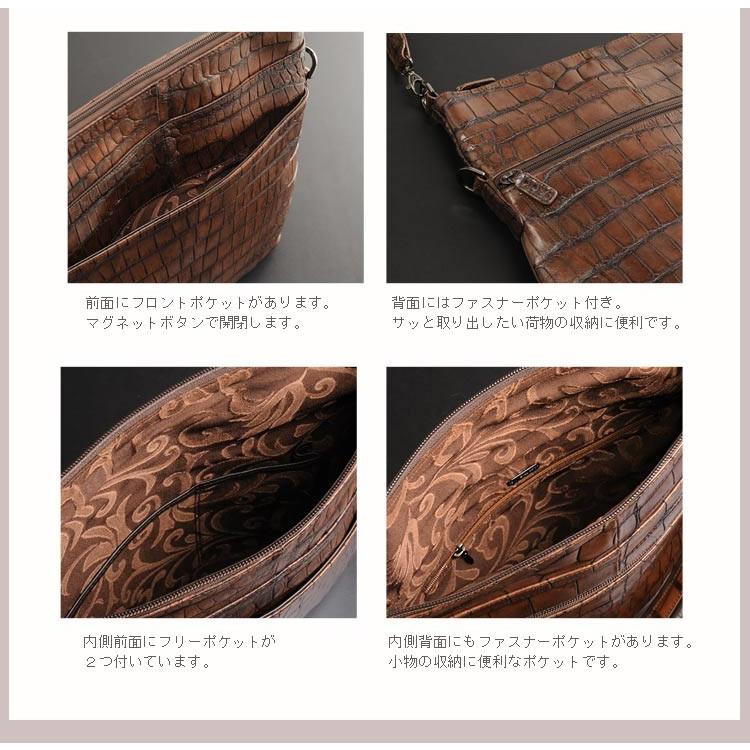 アリゲーター ショルダーバッグ 薄型 ハイシャイニング 2WAY 仕様 メンズ 父の日 軽量 A4対応 (No.06000516) 保証書 付き【爆買!!】の画像