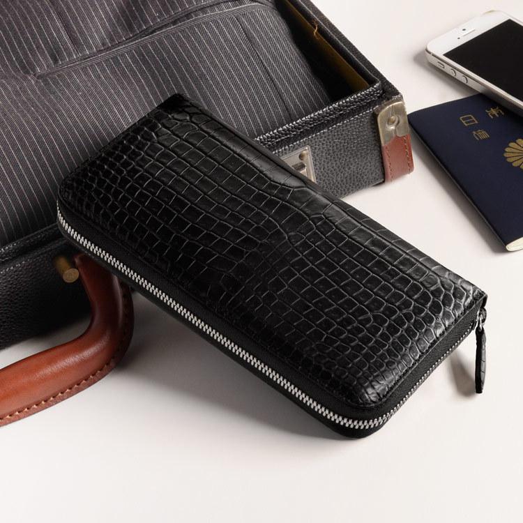 スモール クロコダイル メンズ 長財布 マット 加工 ラウンド ファスナー センター取り 一枚革 ポロサス(No.06000795-mens-1) sankyo shokai（三京商会） スモール クロコダイル メンズ 長財布