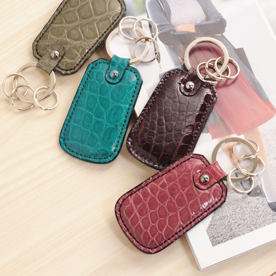 日本製 クロコダイル キーホルダー キーリング シャイニング 加工 レディース 全15色 ネコポスで送料無料 流行に